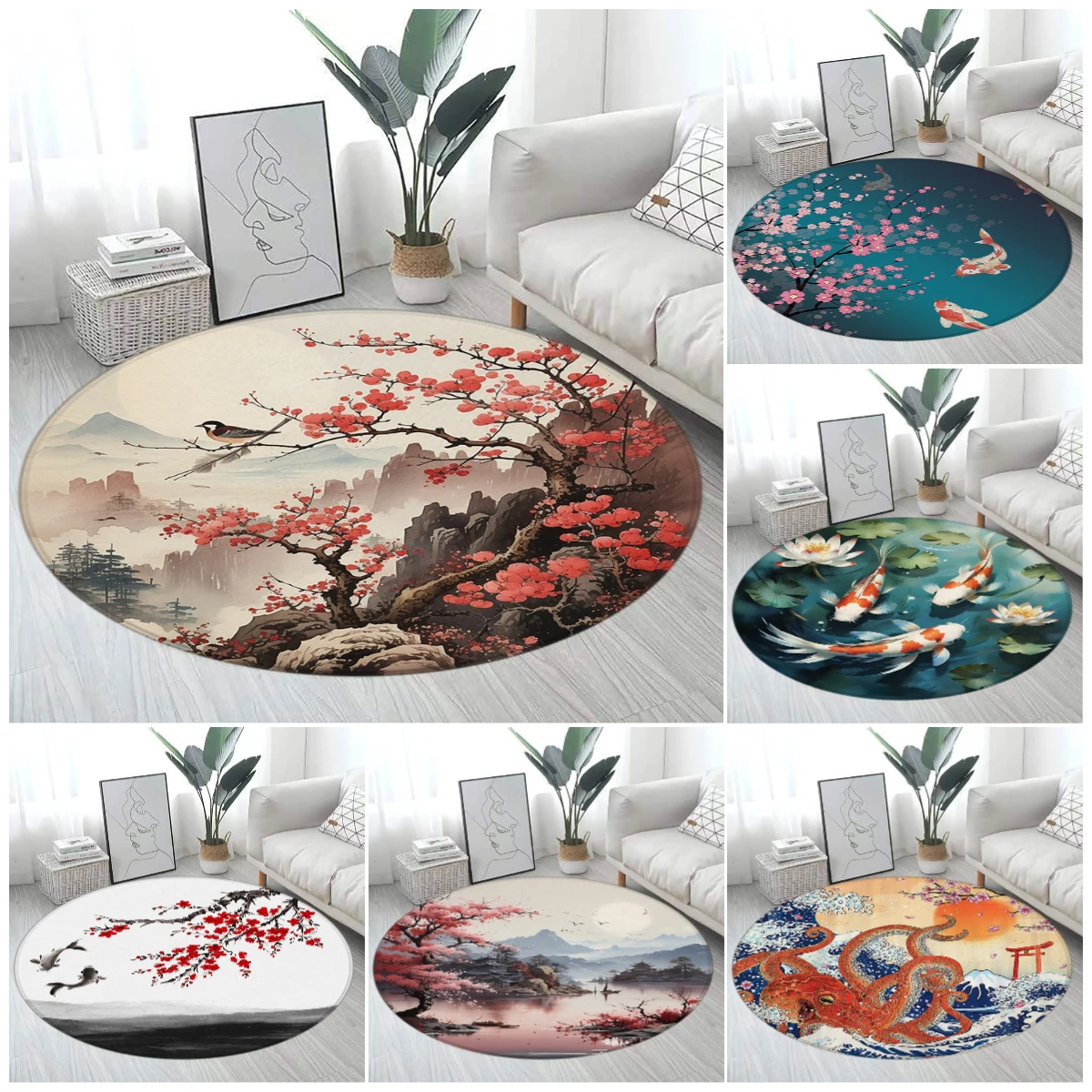 Japanese Home Textiles - Japanese Koi & Cherry Blossom Round