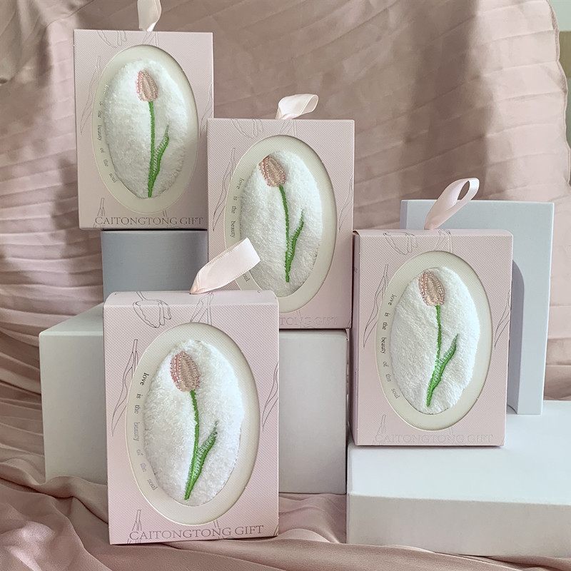 Home Textiles Towel Set - Embroidered Tulip Hand Towel Square Floral
