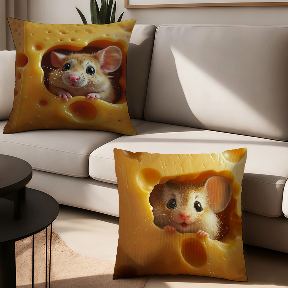 Pillow Cover 20X20 - Kawaii Cute Mouse-in-Cheese Pillow Case Office