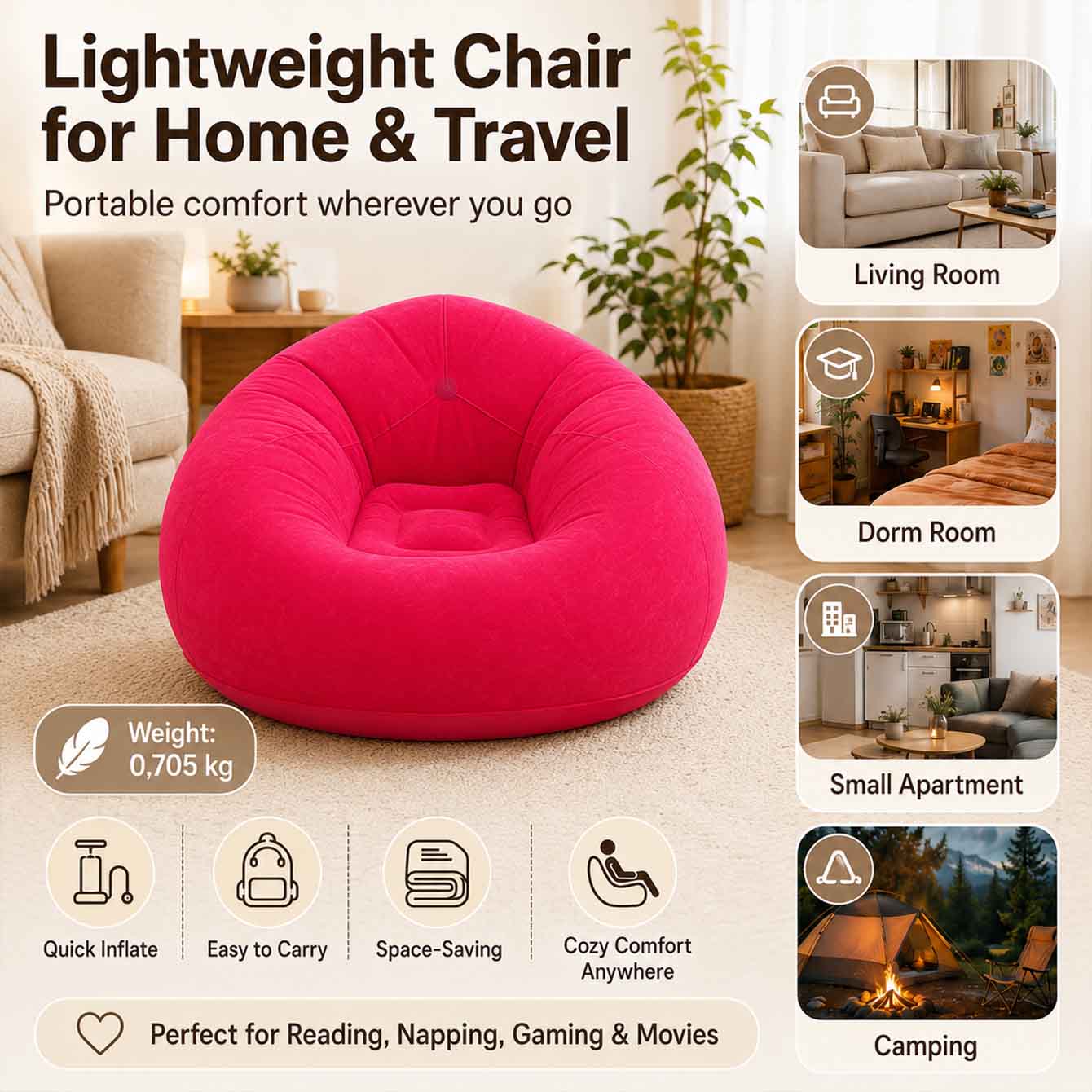 1PC Inflatable Bean Bag Chairs - Floor Cushion Pouf review and price