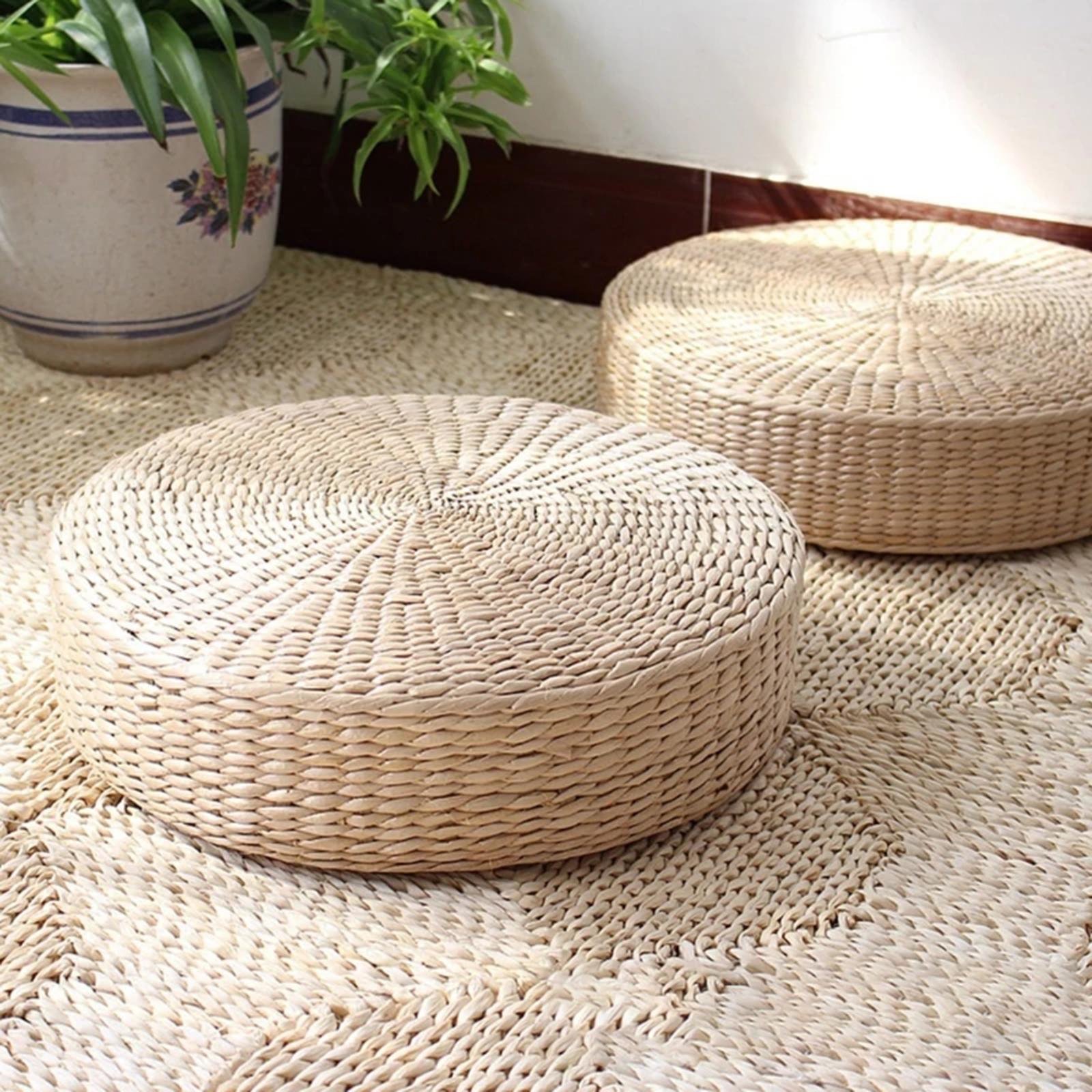 Natural Straw Round Pouf Handm - Japanese Home Textiles review and price
