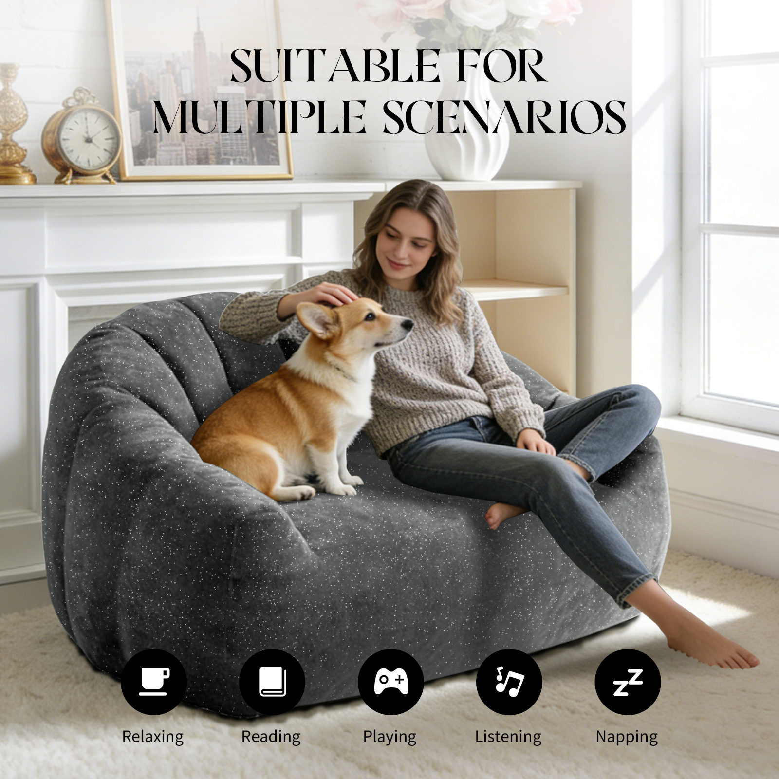 Comfy Bean Bag Sofa with Back  - Floor Cushion Pouf review and price